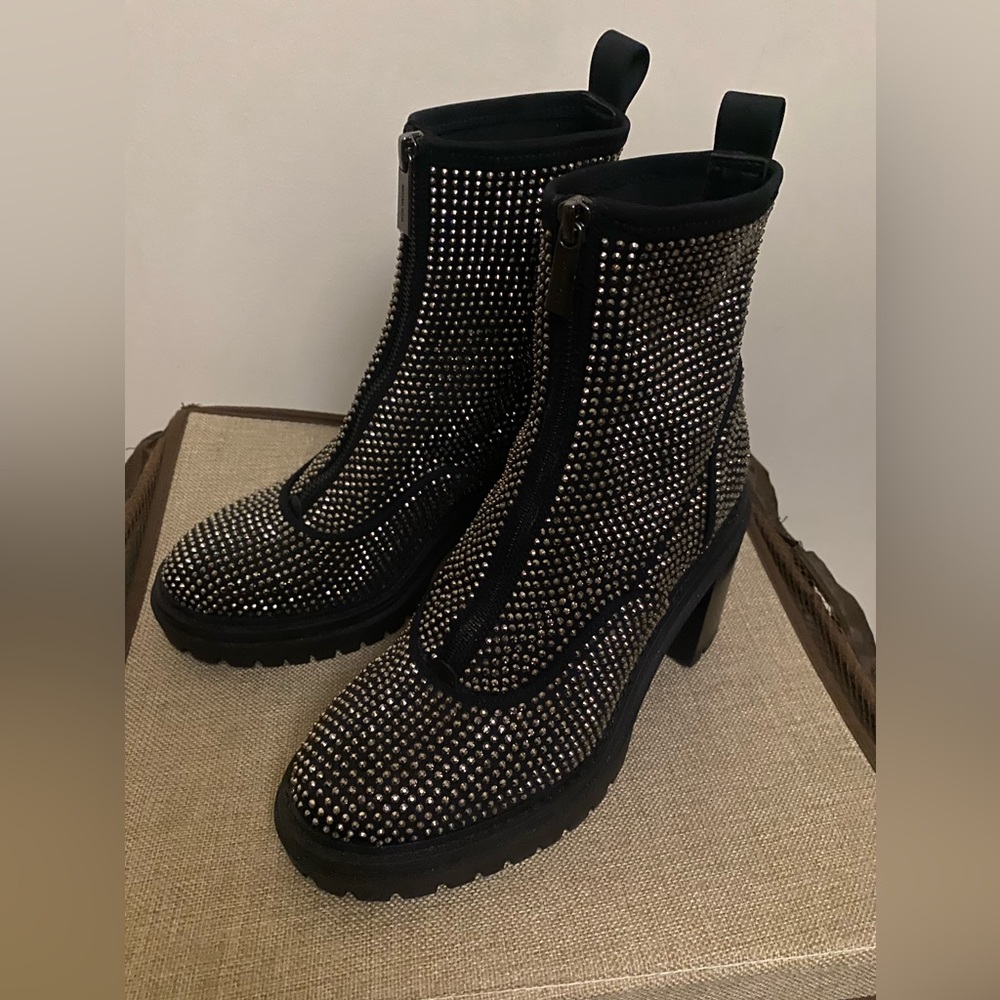 Michael Kors Cyrus Zip Up Ankle boot Black with rhinestones